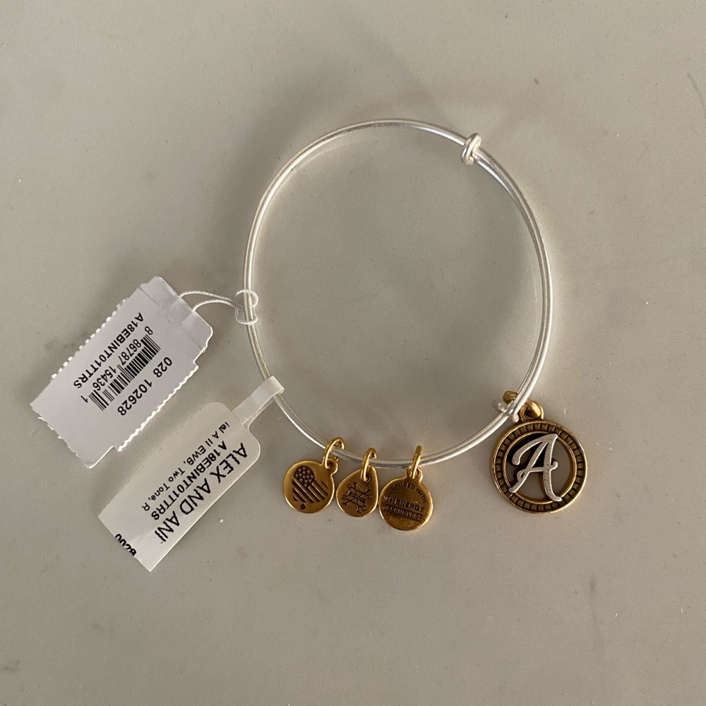 Alex and Ani Gold Charm Bracelet with Initials